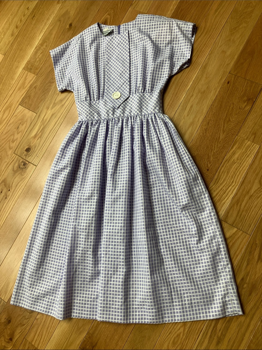Casual Lilac Check Cotton Fit-and-Flare Dress
